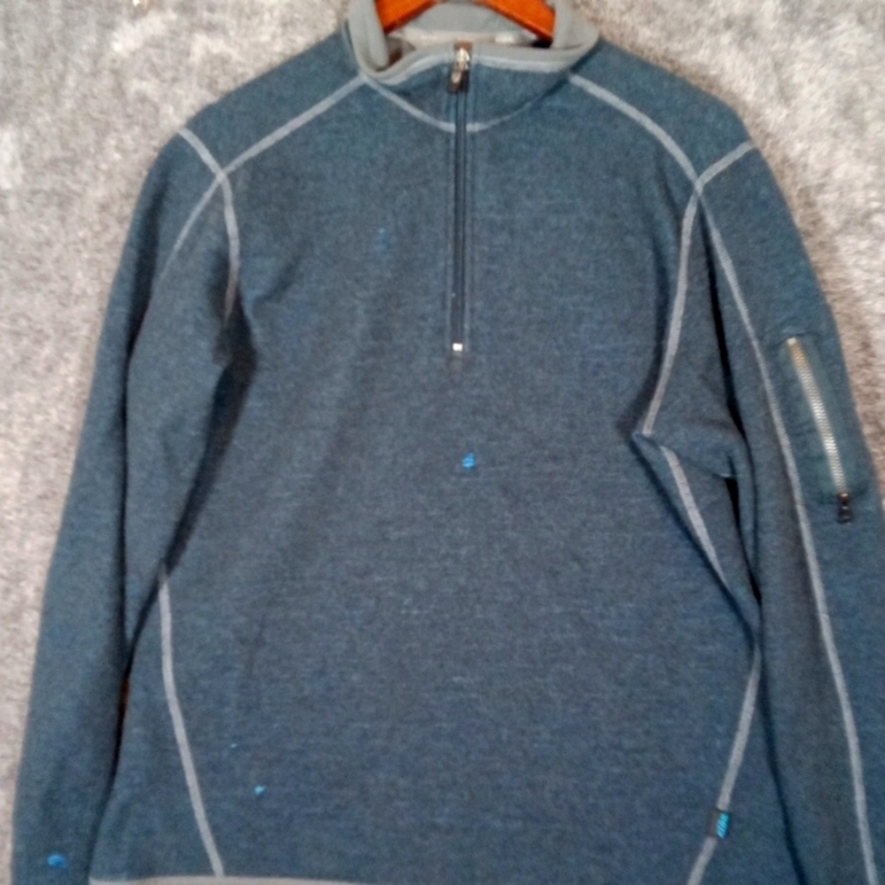 KÜHL Blue Quarter-Zip Pullover Blue Chianti Wool Blend Outdoors Mens M - Picture 2 of 13
